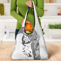 Hawaiian Manta Ray Tribal Grocery Bag Polynesian Art Motifs White Color