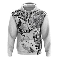 Hawaiian Manta Ray Tribal Hoodie Polynesian Art Motifs White Color LT03 Pullover Hoodie White - Polynesian Pride