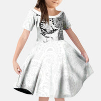 Hawaiian Manta Ray Tribal Kid Short Sleeve Dress Polynesian Art Motifs White Color LT03 KID White - Polynesian Pride