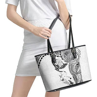 Hawaiian Manta Ray Tribal Leather Tote Bag Polynesian Art Motifs White Color