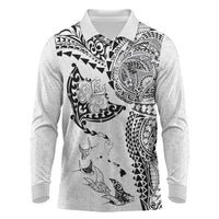 Hawaiian Manta Ray Tribal Long Sleeve Polo Shirt Polynesian Art Motifs White Color LT03 White - Polynesian Pride
