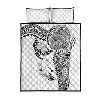 Hawaiian Manta Ray Tribal Quilt Bed Set Polynesian Art Motifs White Color