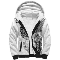 Hawaiian Manta Ray Tribal Sherpa Hoodie Polynesian Art Motifs White Color LT03 Unisex White - Polynesian Pride