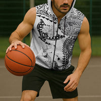 Hawaiian Manta Ray Tribal Sleeveless Zip Hoodie Polynesian Art Motifs White Color LT03 - Polynesian Pride