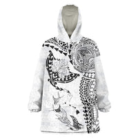 Hawaiian Manta Ray Tribal Wearable Blanket Hoodie Polynesian Art Motifs White Color LT03 One Size White - Polynesian Pride