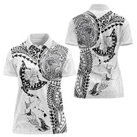 Hawaiian Manta Ray Tribal Women Polo Shirt Polynesian Art Motifs White Color LT03 - Polynesian Pride