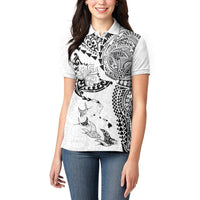 Hawaiian Manta Ray Tribal Women Polo Shirt Polynesian Art Motifs White Color LT03 - Polynesian Pride