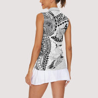 Hawaiian Manta Ray Tribal Women Sleeveless Polo Shirt Polynesian Art Motifs White Color LT03 - Polynesian Pride