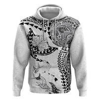 Hawaiian Manta Ray Tribal Zip Hoodie Polynesian Art Motifs White Color LT03 Pullover Hoodie White - Polynesian Pride