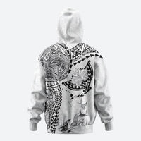 Hawaiian Manta Ray Tribal Zip Hoodie Polynesian Art Motifs White Color LT03 - Polynesian Pride