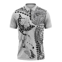 Hawaiian Manta Ray Tribal Zipper Polo Shirt Polynesian Art Motifs White Color LT03 White - Polynesian Pride