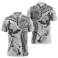 Hawaiian Manta Ray Tribal Zipper Polo Shirt Polynesian Art Motifs White Color LT03 - Polynesian Pride