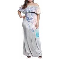 Hawaiian Manta Ray Tribal Family Matching Off Shoulder Maxi Dress and Hawaiian Shirt Polynesian Art Motifs Sweet Pastel LT03 Mom's Dress Multicolor - Polynesian Pride