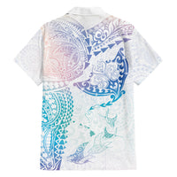 Hawaiian Manta Ray Tribal Family Matching Off Shoulder Short Dress and Hawaiian Shirt Polynesian Art Motifs Sweet Pastel LT03 - Polynesian Pride