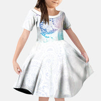 Hawaiian Manta Ray Tribal Family Matching Tank Maxi Dress and Hawaiian Shirt Polynesian Art Motifs Sweet Pastel LT03 Daughter's Dress Multicolor - Polynesian Pride