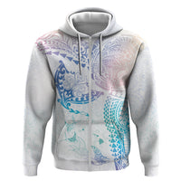 Hawaiian Manta Ray Tribal Zip Hoodie Polynesian Art Motifs Sweet Pastel LT03 Zip Hoodie Multicolor - Polynesian Pride