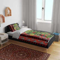 Maori Tukutuku Bedding Set with Ferns Pohutukawa and Kowhai Tribal Moko Patterns