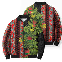 Maori Tukutuku Bomber Puffer Jacket with Ferns Pohutukawa and Kowhai Tribal Moko Patterns