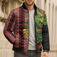 Maori Tukutuku Bomber Puffer Jacket with Ferns Pohutukawa and Kowhai Tribal Moko Patterns