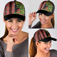 Maori Tukutuku Classic Cap with Ferns Pohutukawa and Kowhai Tribal Moko Patterns