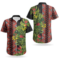 Maori Tukutuku Couples Matching Long Sleeve Bodycon Dress and Hawaiian Shirt with Ferns Pohutukawa and Kowhai Tribal Moko Patterns