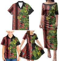 Maori Tukutuku Family Matching Puletasi and Hawaiian Shirt with Ferns Pohutukawa and Kowhai Tribal Moko Patterns