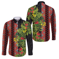 Maori Tukutuku Family Matching Tank Maxi Dress and Hawaiian Shirt with Ferns Pohutukawa and Kowhai Tribal Moko Patterns