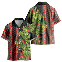 Maori Tukutuku Kid Hawaiian Shirt with Ferns Pohutukawa and Kowhai Tribal Moko Patterns