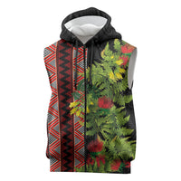 Maori Tukutuku Sleeveless Zip Hoodie with Ferns Pohutukawa and Kowhai Tribal Moko Patterns