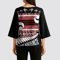 New Zealand Christmas Kimono Sleeve Blouse Funny Santa Claus Haka Dance with Tukutuku