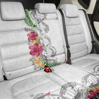 Hawaii DNA Kakau Tattoo Back Car Seat Cover with Plumeria and Hibiscus Tropical Plants White Color