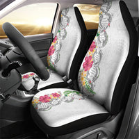 Hawaii DNA Kakau Tattoo Car Seat Cover with Plumeria and Hibiscus Tropical Plants White Color