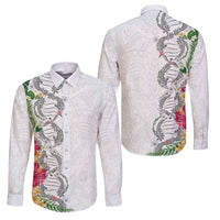 Hawaii DNA Kakau Tattoo Family Matching Summer Maxi Dress and Hawaiian Shirt with Plumeria and Hibiscus Tropical Plants White Color