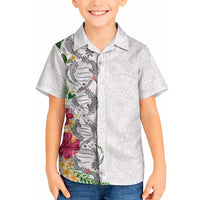 Hawaii DNA Kakau Tattoo Hawaiian Shirt with Plumeria and Hibiscus Tropical Plants White Color