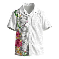 Hawaii DNA Kakau Tattoo Kid Hawaiian Shirt with Plumeria and Hibiscus Tropical Plants White Color