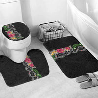 Hawaii DNA Kakau Tattoo Bathroom Set with Plumeria and Hibiscus Tropical Plants Black Color