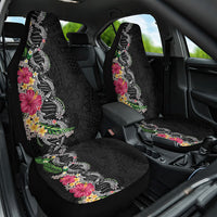 Hawaii DNA Kakau Tattoo Car Seat Cover with Plumeria and Hibiscus Tropical Plants Black Color