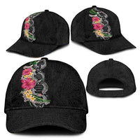 Hawaii DNA Kakau Tattoo Classic Cap with Plumeria and Hibiscus Tropical Plants Black Color