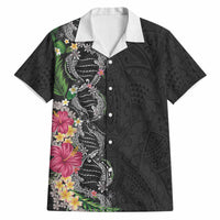 Hawaii DNA Kakau Tattoo Hawaiian Shirt with Plumeria and Hibiscus Tropical Plants Black Color