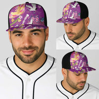 Hawaiian and Japanese Culture Together Baseball Net Cap Kakau Tribal Pattern and Irezumi Art Purple Color