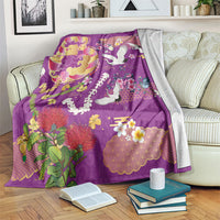 Hawaiian and Japanese Culture Together Blanket Kakau Tribal Pattern and Irezumi Art Purple Color