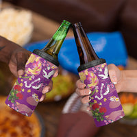 Hawaiian and Japanese Culture Together 4 in 1 Can Cooler Tumbler Kakau Tribal Pattern and Irezumi Art Purple Color