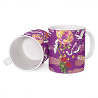 Hawaiian and Japanese Culture Together Ceramic Mug Kakau Tribal Pattern and Irezumi Art Purple Color