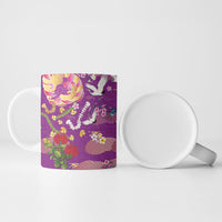Hawaiian and Japanese Culture Together Ceramic Mug Kakau Tribal Pattern and Irezumi Art Purple Color