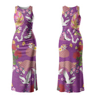 Hawaiian and Japanese Culture Together Couples Matching Tank Maxi Dress and Hawaiian Shirt Kakau Tribal Pattern and Irezumi Art Purple Color