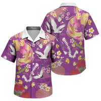 Hawaiian and Japanese Culture Together Family Matching Off Shoulder Maxi Dress and Hawaiian Shirt Kakau Tribal Pattern and Irezumi Art Purple Color