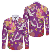 Hawaiian and Japanese Culture Together Family Matching Tank Maxi Dress and Hawaiian Shirt Kakau Tribal Pattern and Irezumi Art Purple Color