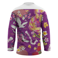 Hawaiian and Japanese Culture Together Hockey Jersey Kakau Tribal Pattern and Irezumi Art Purple Color