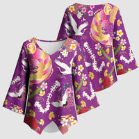 Hawaiian and Japanese Culture Together Kimono Sleeve Blouse Kakau Tribal Pattern and Irezumi Art Purple Color