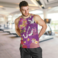 Hawaiian and Japanese Culture Together Men Tank Top Kakau Tribal Pattern and Irezumi Art Purple Color